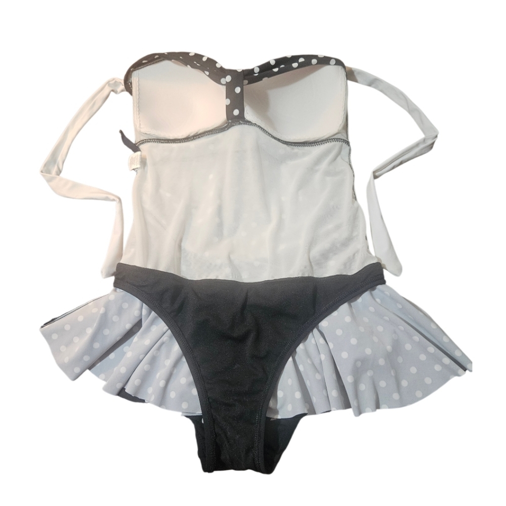 Chaps Black and White Polka Dot Swimsuit Nice EUC Size 10 - Picture 5 of 8